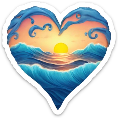sunset heart surrounded by blue waves sticker
