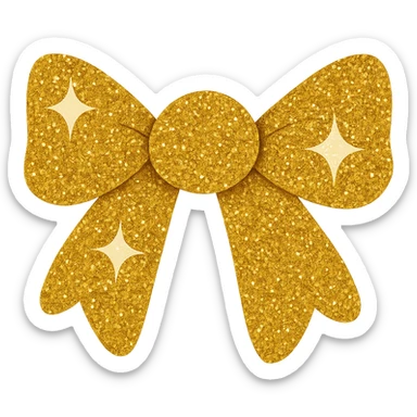 Make the sparkling bow gold glitter with glitter details, playful and stylish, no background. Highlight the glitter details and playful style with gold glitter texture. sticker
