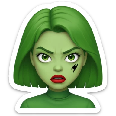 Give me a woman in green who is angry. her skin should also be greeb  sticker