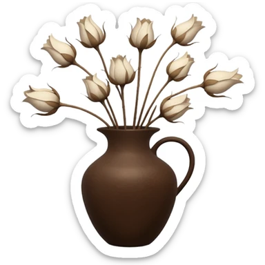 White Dried flowers and pods in a brown vase sticker