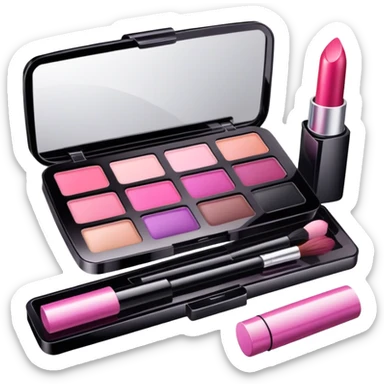 Makeup kit with lipstick, mascara, and eyeshadow palette sticker