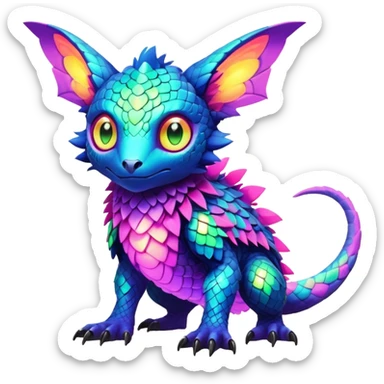  exotic futuristic lush cozy warm-colored modern colorful neon-colored cyber-Fakémon-Digimon-Trico-creature sticker