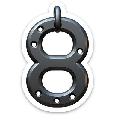 Emoji, gothic chain link shaped as number 8, forged from matte black steel, thick industrial form, subtle metal texture, no glow, no neon, flat emoji design, centered, transparent background sticker