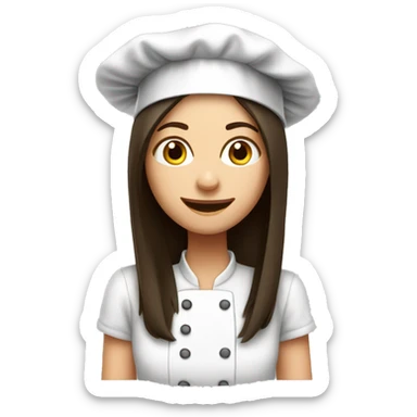 Brunette long straight hair girl in a cook hat makes dinner  sticker