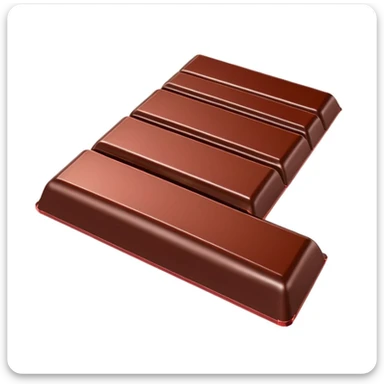 3D chocolate bar, half unwrapped in shiny red and silver foil, smooth and glossy chocolate surface with visible square segments, rich brown color, minimal and clean design, no face or branding, soft shadows, high-quality render, isolated on a white background sticker