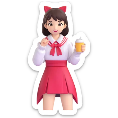 Japanese female high school student in cafe cosplay costume at cultural festival sticker
