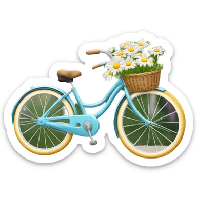  bicycle with front basket has bouquet of daisies  sticker
