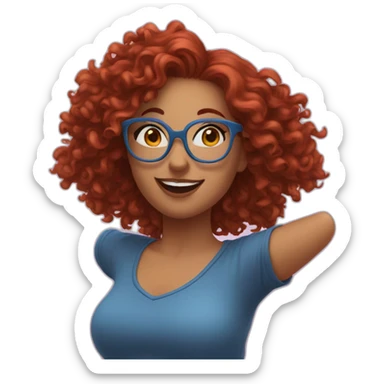 a-curvy-girl-with-dark-red-curly-hair-and-blue-glasses dancing sticker