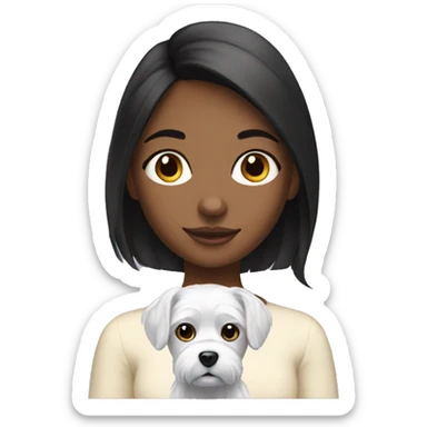 black hair Girl with maltese dog sticker