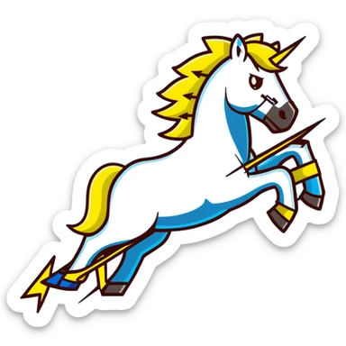 yellow fast electric horse made of electricity, bolts, visible yellow wires, lightning, blue electricity, dynamic galloping pose sticker