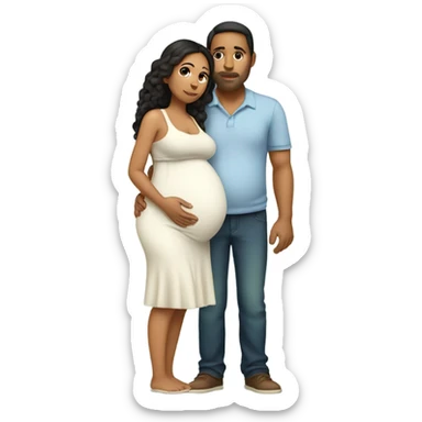 latin pregnant wife with husband kissimg her belly full body sticker