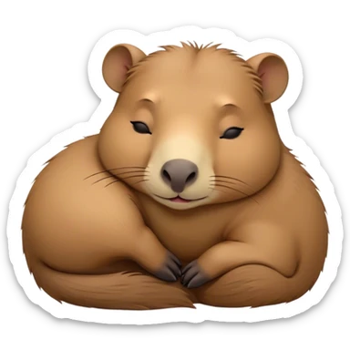 Meme-Worthy cute Sleeping Capybara Portrait Emoji, Head resting peacefully with a contented smile, showcasing luxuriously soft, fluffy fur and eyes gently closed in serene slumber, Simplified yet hilariously adorable features, highly detailed, glowing with a soft, drowsy natural light, high shine, relaxed and utterly lovable, stylized with an air of playful laziness, bright and heartwarming, soft glowing outline, capturing the essence of a sleeping capybara that feels destined to become the next viral sensation of adorable rest! sticker