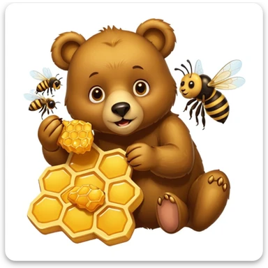 bear eating honeycomb with bees flying around sticker