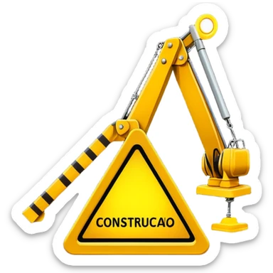 construction sign with 'em construção' text, blinking lights, sense of movement, interactive look sticker