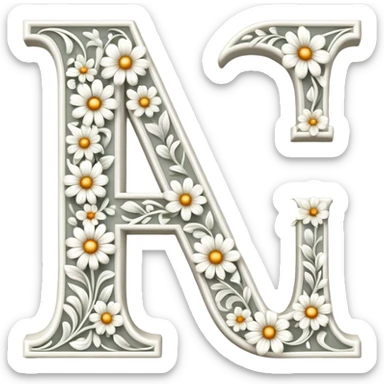 White flowery romantic alphabet letter sticker