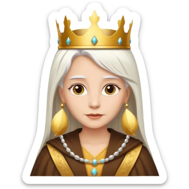 Queen with straight white hair – golden crown, brown robe sticker