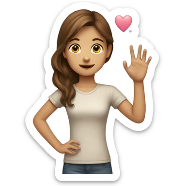 brown haired girl putting up hand heart sticker