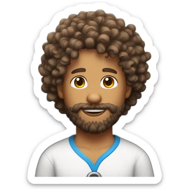Curly haired bearded man wearing a puppy costume sticker