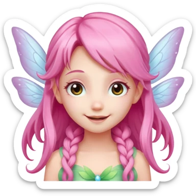 A tiny pastel fairy with pink long hair with glowing wings and a sweet smile  sticker