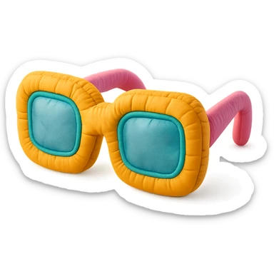 sunglasses in cushion style, soft plush look, bright colors sticker