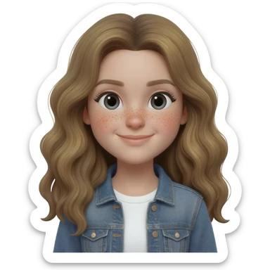 chica con pelo rubio oscuro largo i ojos negros con ropa casual sonriente sticker