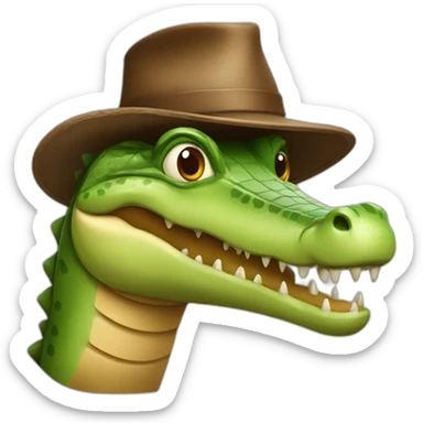 a crocodile with a brown hat sticker