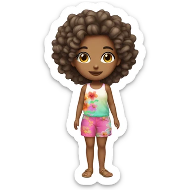 a mixed girl with ombré curls and beach outfit and flower in hair sticker