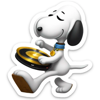 Snoopy dj and dancing woodstock sticker