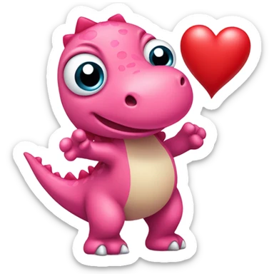 cute pink dino holding a heart sticker