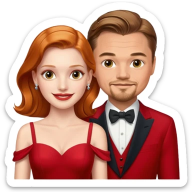 leonardo di caprio and Jessica Chastain in a red dress sticker