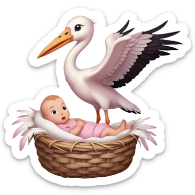 stork flying with a human baby in a bundle sticker