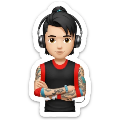 a pretty bratz guy with mullet and earphones and a sleeveless black top with tattoos on arm sticker