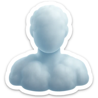 shoulder up, person made of white fluffy clouds, front view, matte glass style sticker