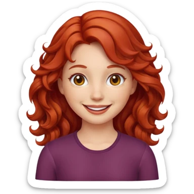 Emoji girl ios18 with red wavy hair sticker