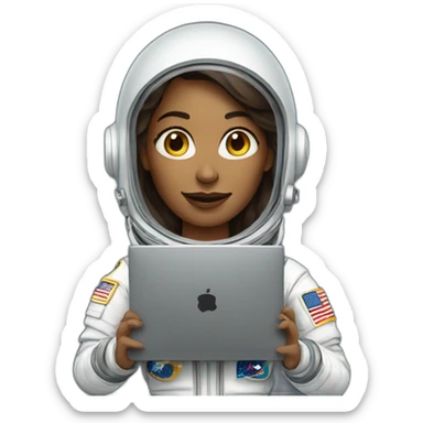 Woman astronaut with a laptop sticker