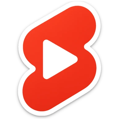 Modern minimalist logo inspired by YouTube Shorts but clearly distinct. Abstract red and white shapes on a white background. No text. Design a dynamic, playful symbol using rounded geometric forms, slightly resembling a play button or a film strip, but reimagined with a unique twist. Must look tech-oriented, simple, and brandable sticker