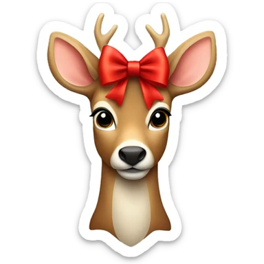 a deer with a red nose and a red bow around it’s neck  sticker