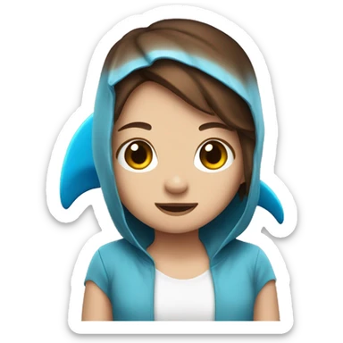 cute  brown hair wearing a cute blue shark costumee  sticker