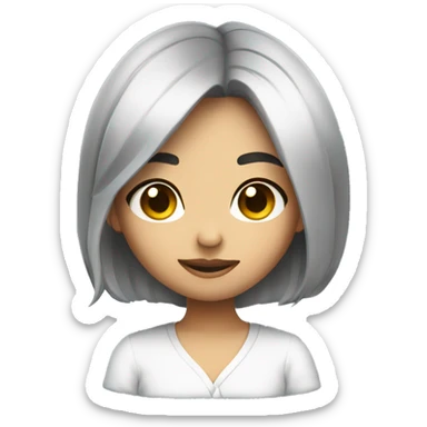 shy funny cure smart girl ling hair black with roung glass with round face  sticker