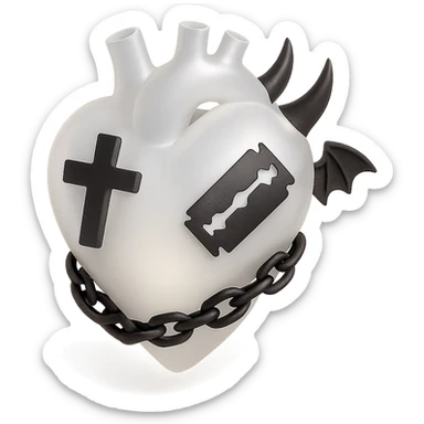 white goth heart, minimal, edgy, dark accents sticker