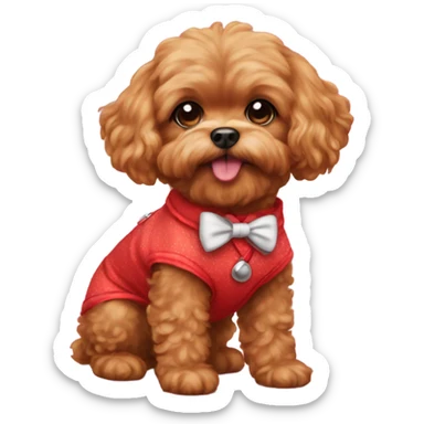 Red Shipoo dog in cute outfit with bow sticker