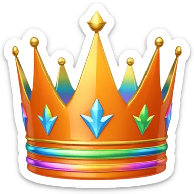 an orange colored 3d crown with rainbow accents sticker