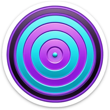 Flat bullseye target emoji, 2D icon, concentric rings, neon purple and cyan holographic glow, dark background, digital tech style, abstract sparkles, no depth, no face sticker