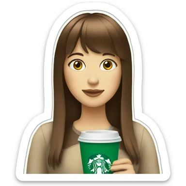 Girl-with-brown-hair-and-bangs-drinking-starbucks sticker