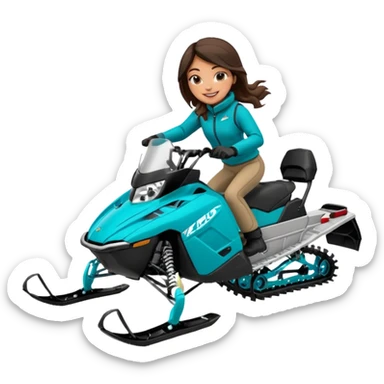 Can you create an emoji of a brunette girl on a teal polaris khaos 850 155 snowmobile action shot sticker