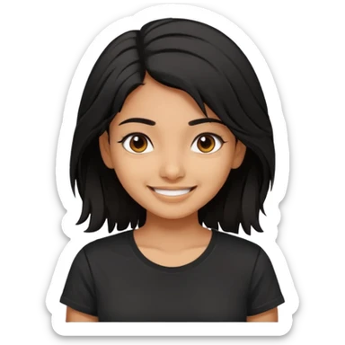 a pretty tan indian bratz girl with messy dark black hair, wearing a black tee. sticker