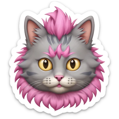 grey cat sitting with pink mohawk sticker