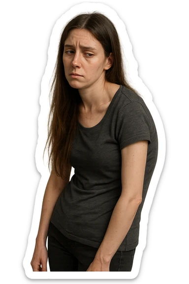 fai immagine identica ma di una donna con capelli lunghi, iperrealistico 4k, postura storta con spina dorsale storta sticker