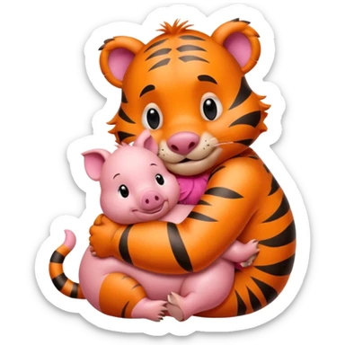 a big tigger hugging small piggy  sticker