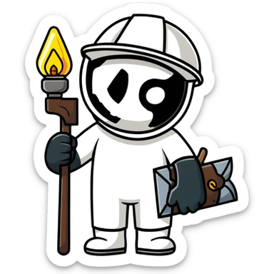 Coal miner from 19th century England with soot-covered face, helmet with lamp, and pickaxe sticker